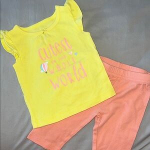 🩷5/$25 Yellow Graphic Tee hot air balloon and Peach Leggings Set 0-3M